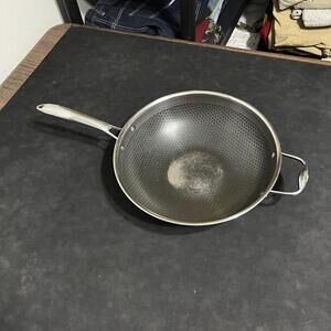 HexClad 12 Inch Stainless Steel Hybrid Non Stick Wok Silver Induction Cookware